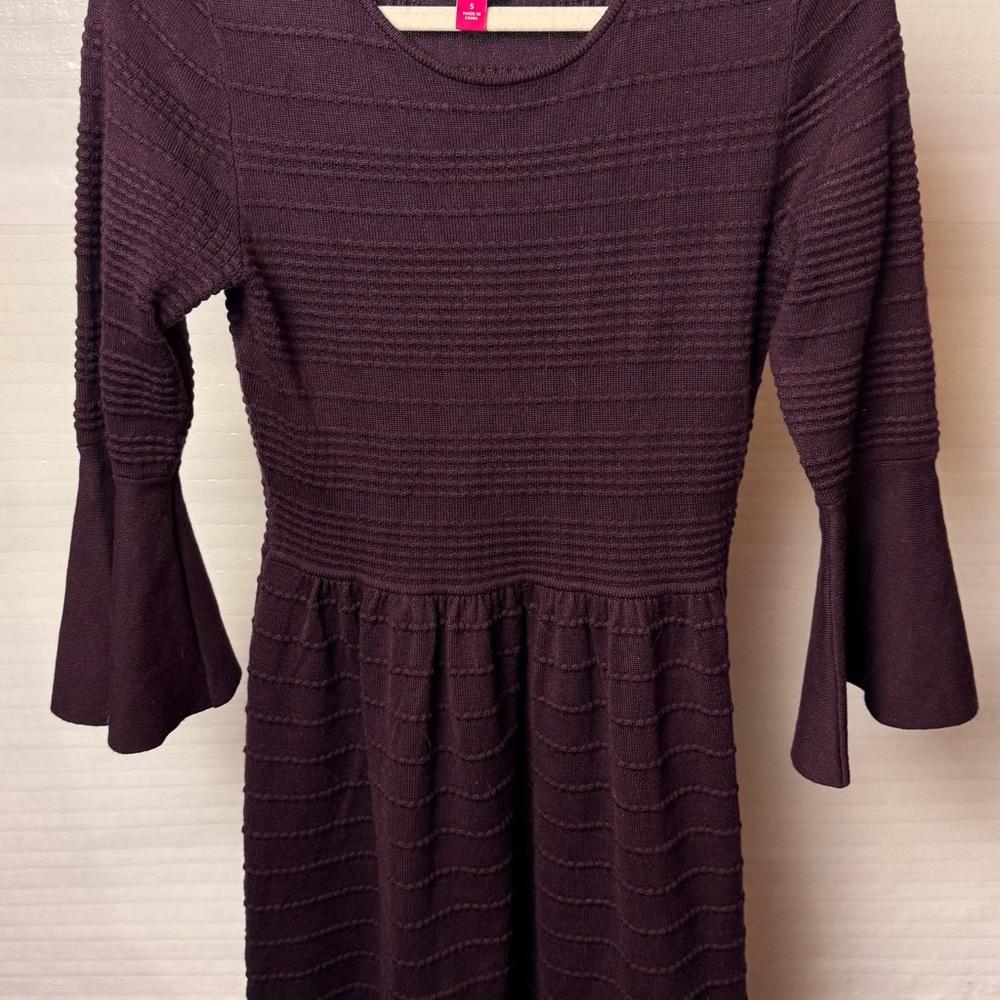 Vince Camuto Deep Purple Knit Dress with Bell Sleeves